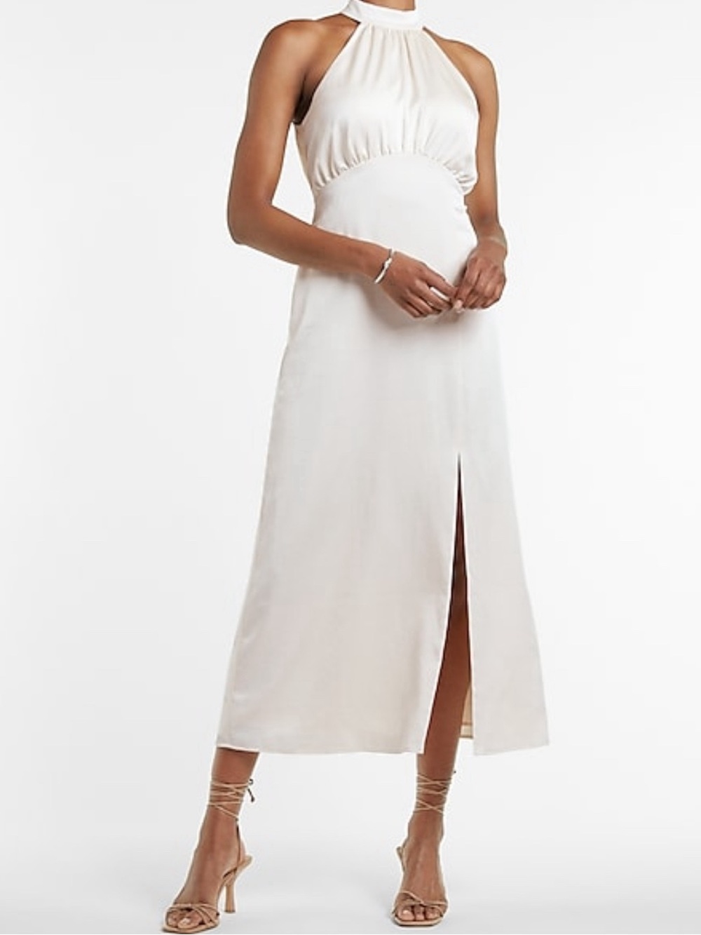 Express Ivory Cream Satin Halter Maxi Dress XL Cocktail Bachelorette Bridal NWT